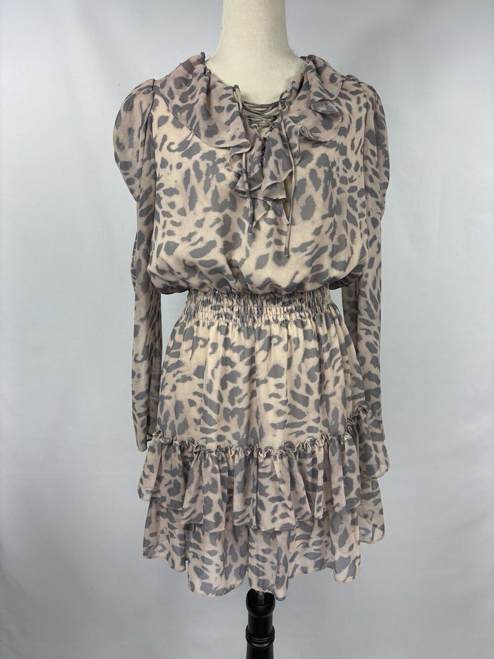 Generation Love Hadenreid Bella Mini Leopard Dress Tan Grey Animal Print Medium